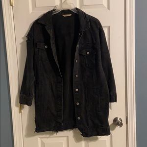 Over sized distressed  black denim jacket
